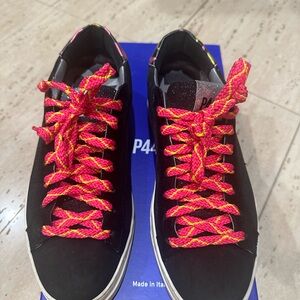 P448 Women's Sneakers Black with Pink Laces